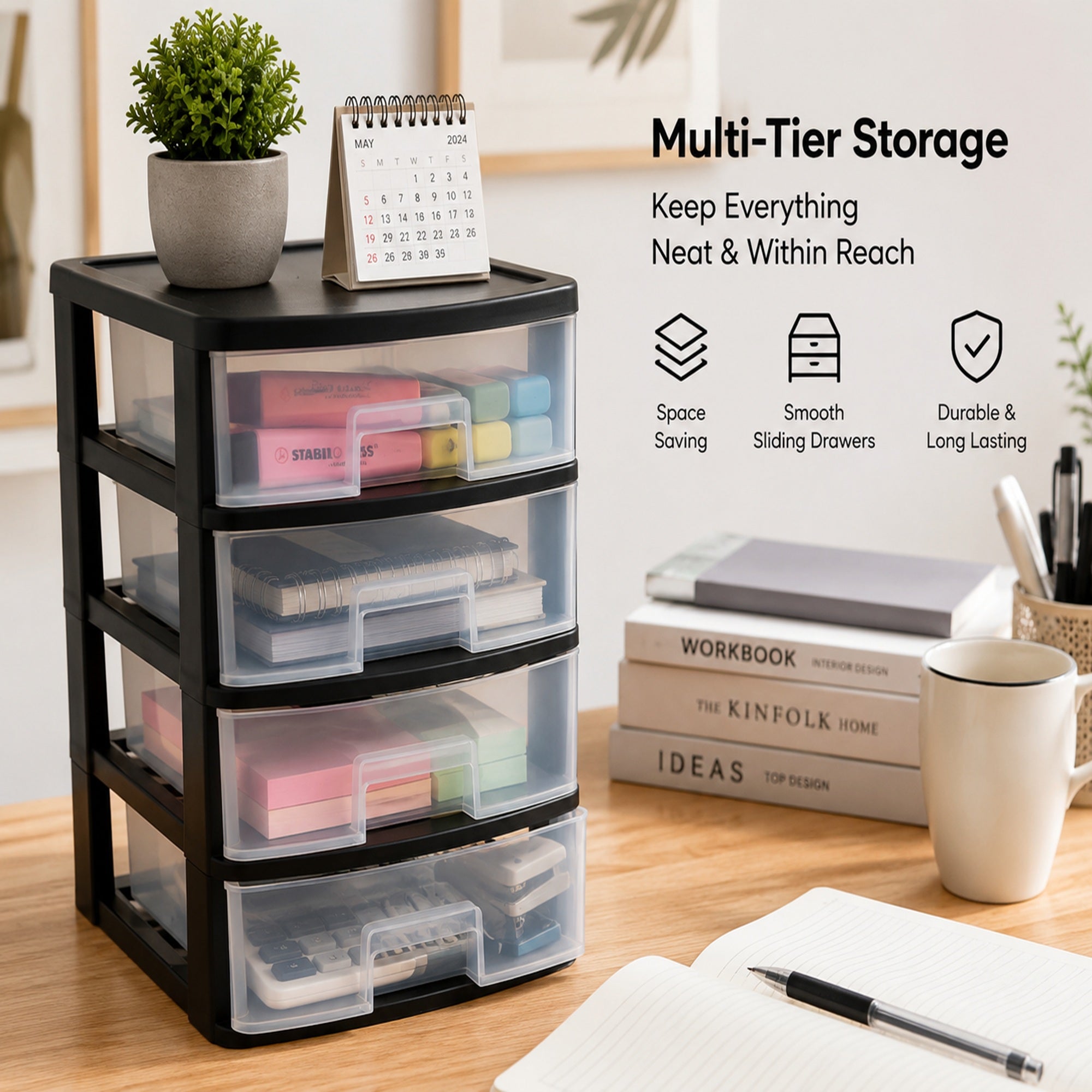 Plastic Storage Drawer Organizer – 3 & 4 Tier