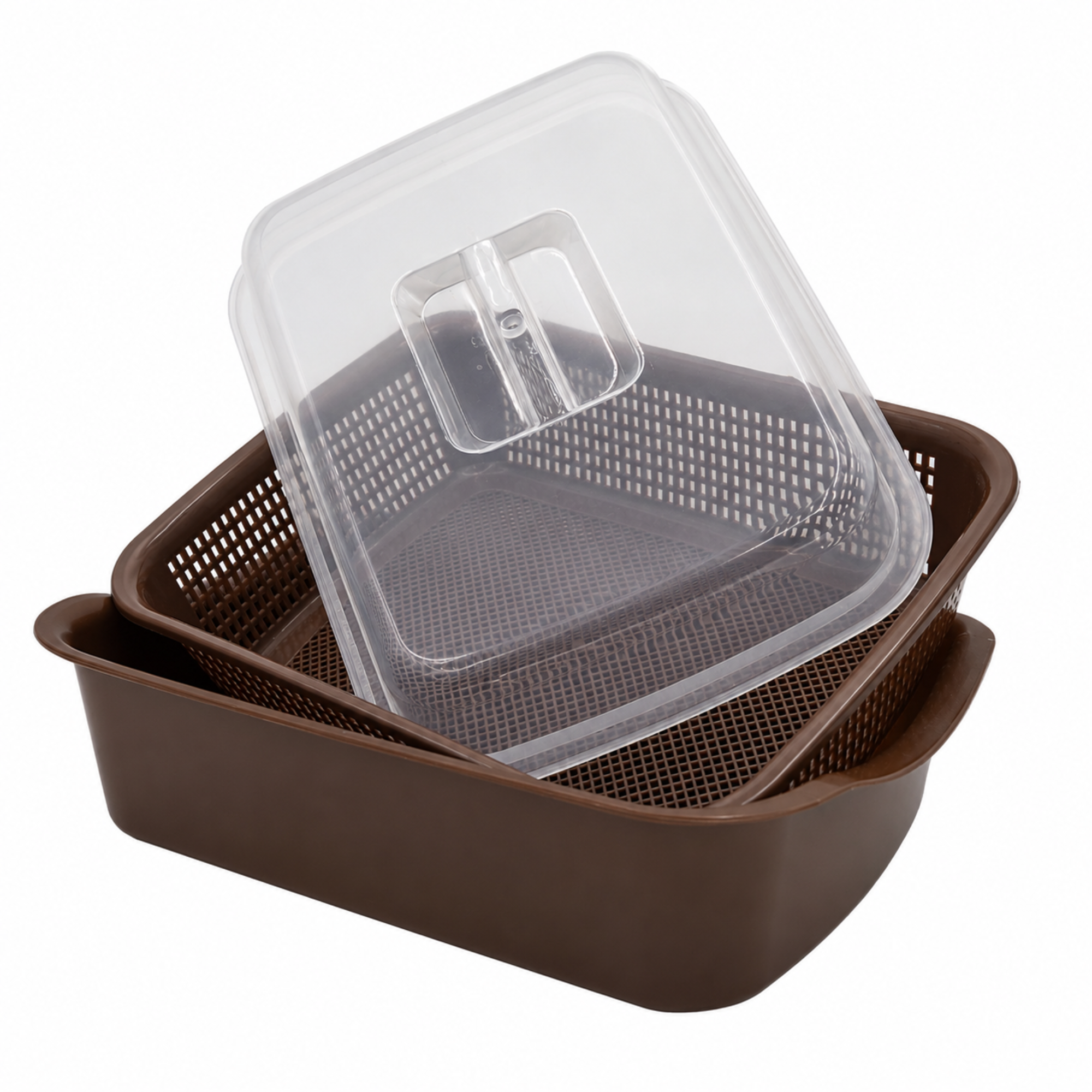 Rectangular Strainer with Bowl & Cover – 34 × 26 × 13 cm