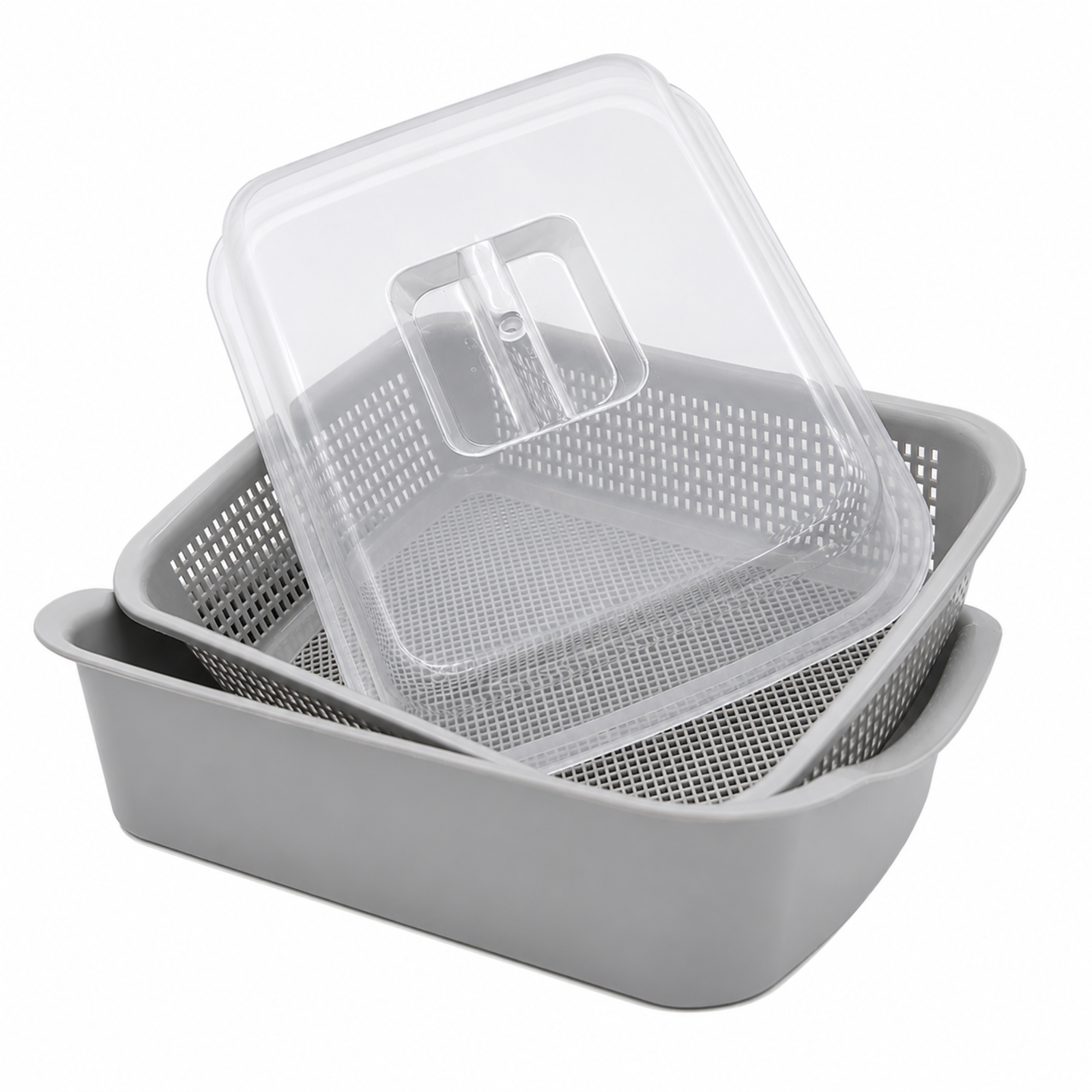 Rectangular Strainer with Bowl & Cover – 34 × 26 × 13 cm