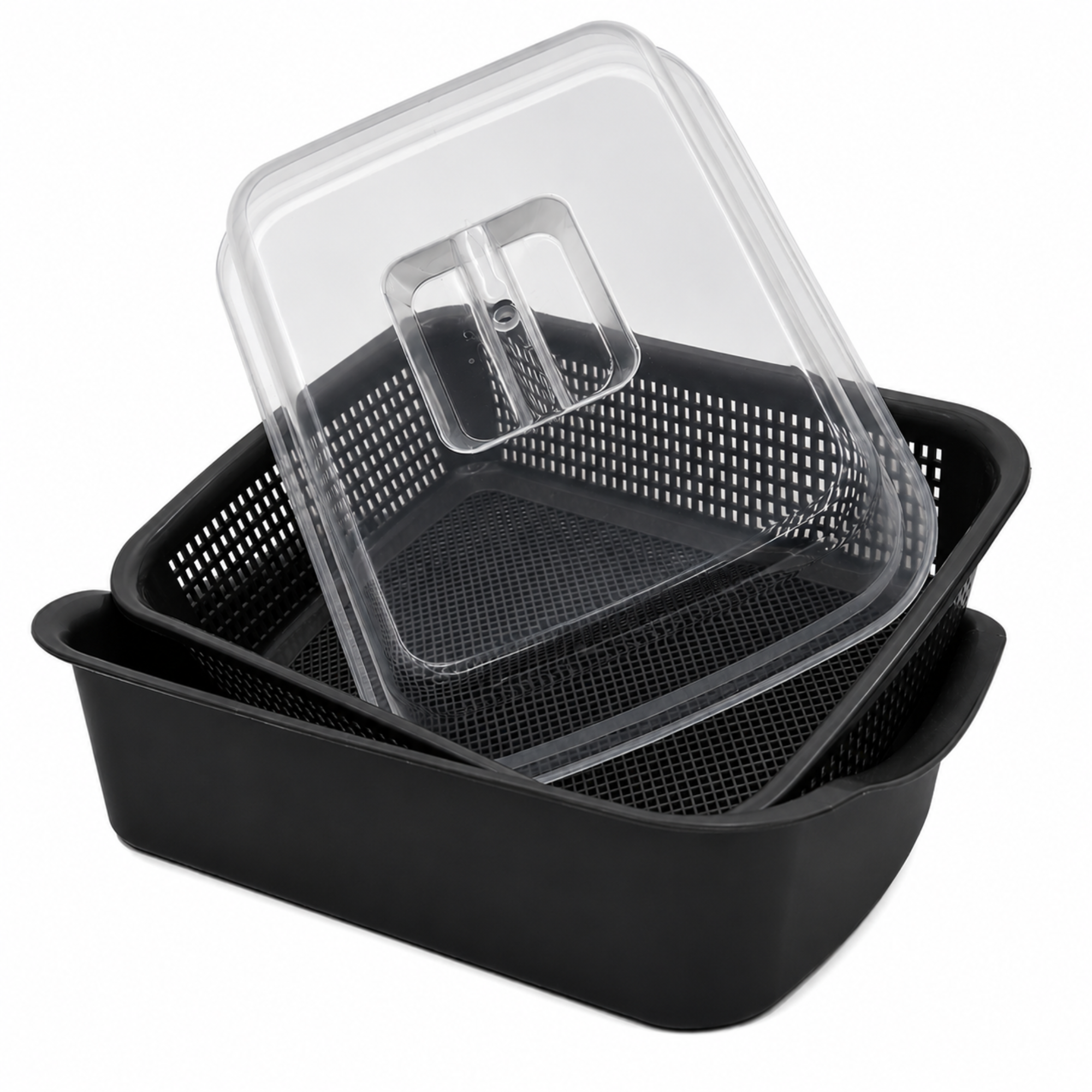 Rectangular Strainer with Bowl & Cover – 34 × 26 × 13 cm