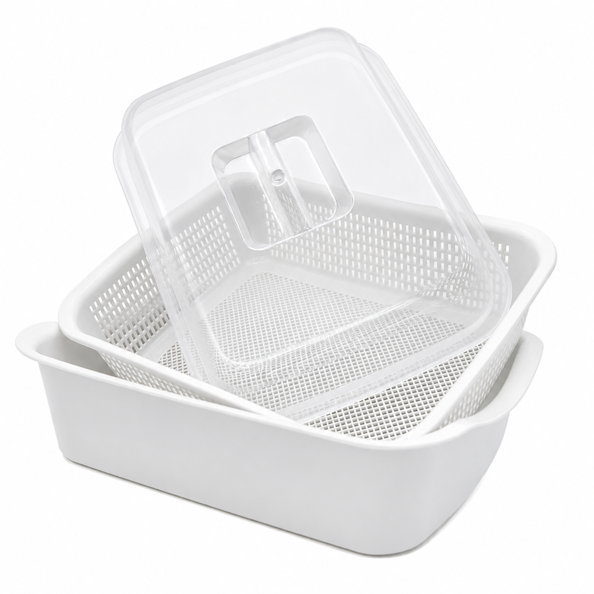 Rectangular Strainer with Bowl & Cover – 34 × 26 × 13 cm