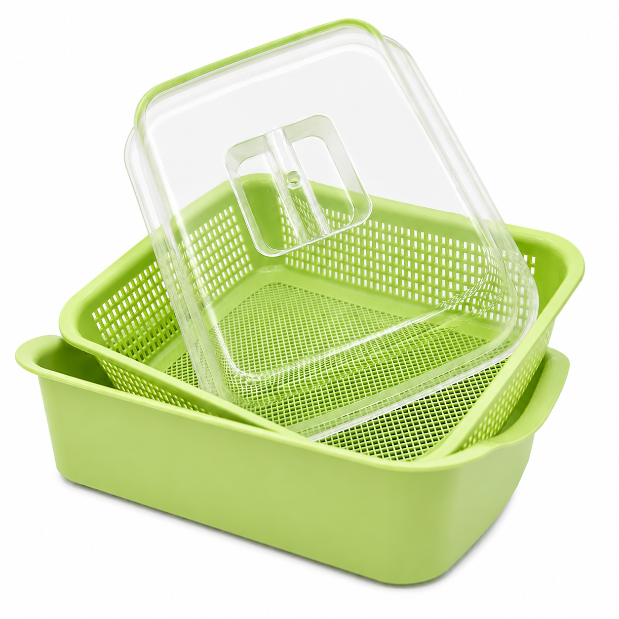 Rectangular Strainer with Bowl & Cover – 34 × 26 × 13 cm