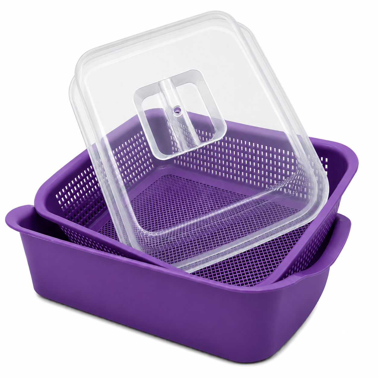 Rectangular Strainer with Bowl & Cover – 34 × 26 × 13 cm