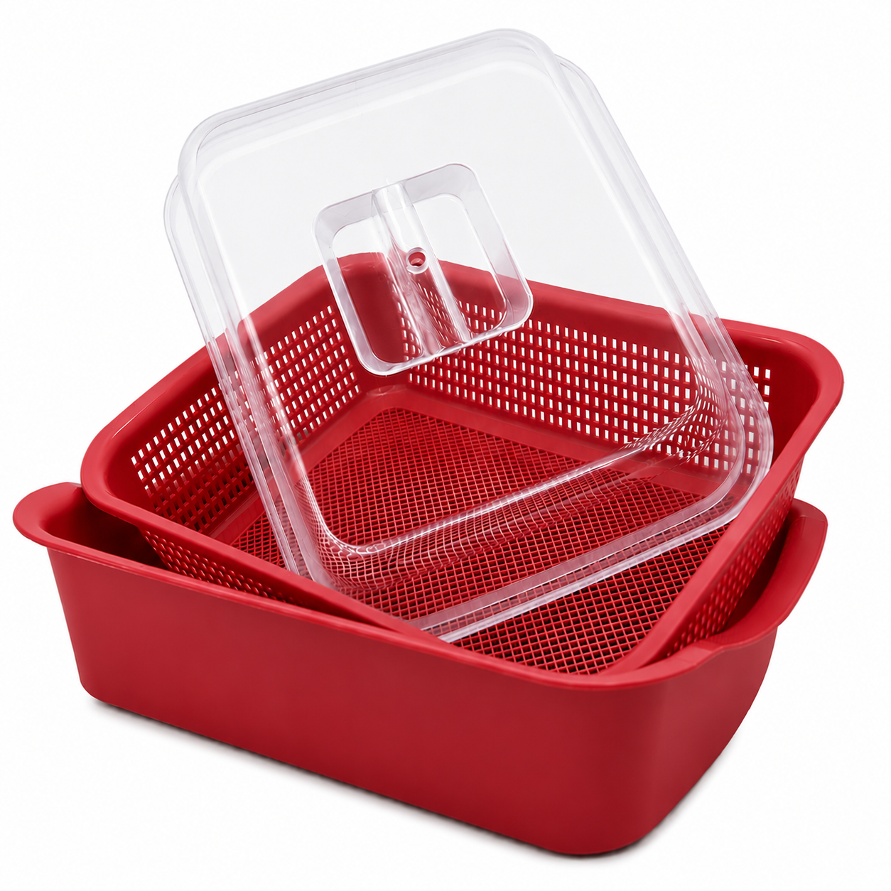 Rectangular Strainer with Bowl & Cover – 34 × 26 × 13 cm