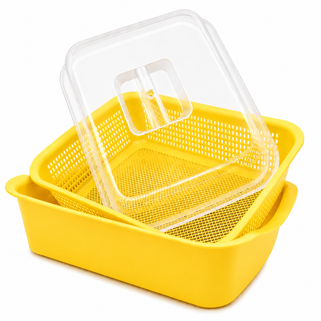Rectangular Strainer with Bowl & Cover – 34 × 26 × 13 cm