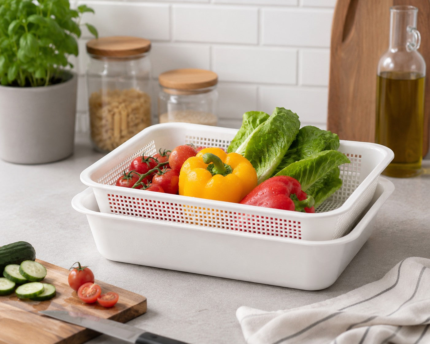Rectangular Strainer with Bowl – 34 × 26 × 8.5 cm